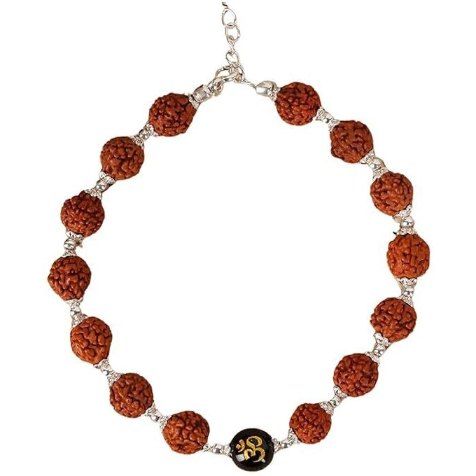 DHRUVS COLLECTION 925 Silver OM Rudraksha Bracelet With Flower Caps for Boys, Girls, Men & Women | Traditional Rakshabandhan Rakhi For Brother & Bhabhi, Ideal For Casual Wear