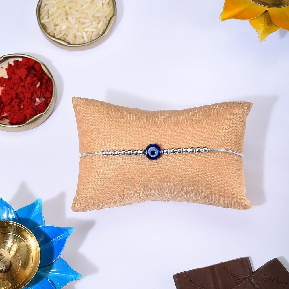 DHRUVS COLLECTION 925 Silver Evil Eye Bracelet With Silver Balls for Boys, Girls, Men & Women | Traditional Rakshabandhan Rakhi For Brother & Bhabhi, Ideal For Casual Wear