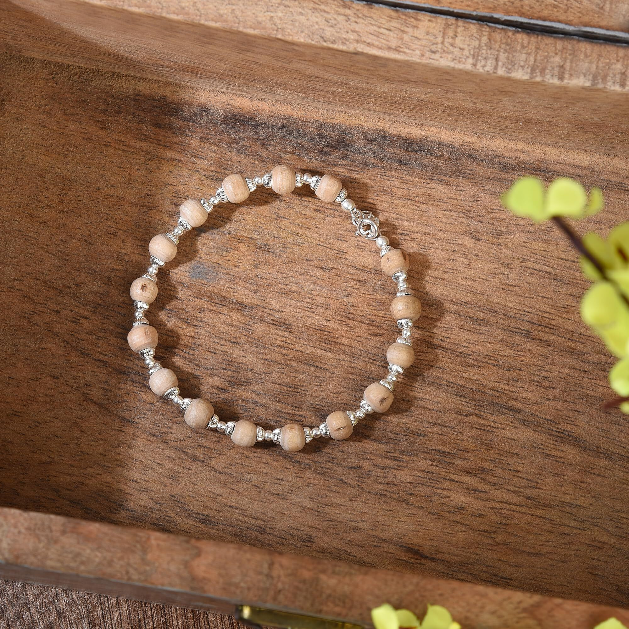 DHRUVS COLLECTION 925 Silver Tulsi Bracelet With Flower Caps for Boys, Girls, Men & Women | Traditional Rakshabandhan Rakhi For Brother & Bhabhi, Ideal For Casual Wear