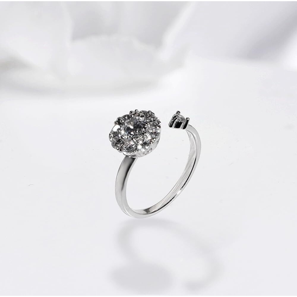 GIVA 925 Silver Zircon Solitaire Spin Ring,Adjustable| Rakhi Rakshabandhan Gift for Sister Bhabhi, Gifts for Women & Girls| With Certificate of Authenticity and 925 Stamp | 6 Month Warranty*