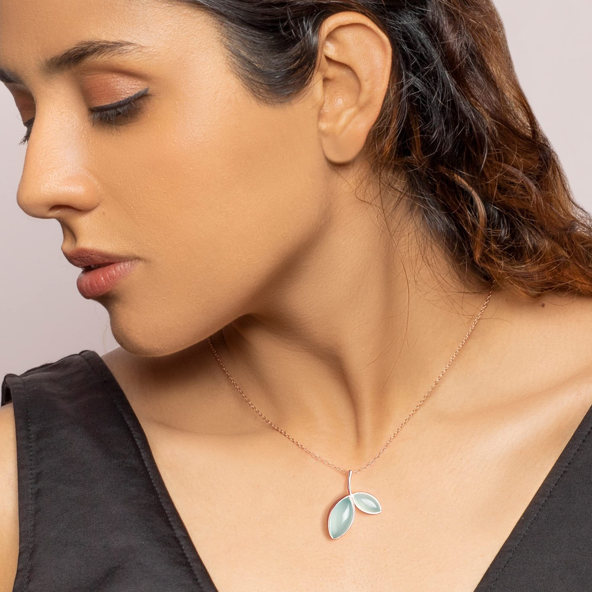 GIVA 925 Silver Rose Gold Aqua Dual Chalcedony Leaf Pendant with Chain | Gifts for Girlfriend, Rakhi Rakshabandhan Gift for Sister Bhabhi , Gifts for Women & Girls |With Certificate of Authenticity and 925 Stamp | 6 Month Warranty*