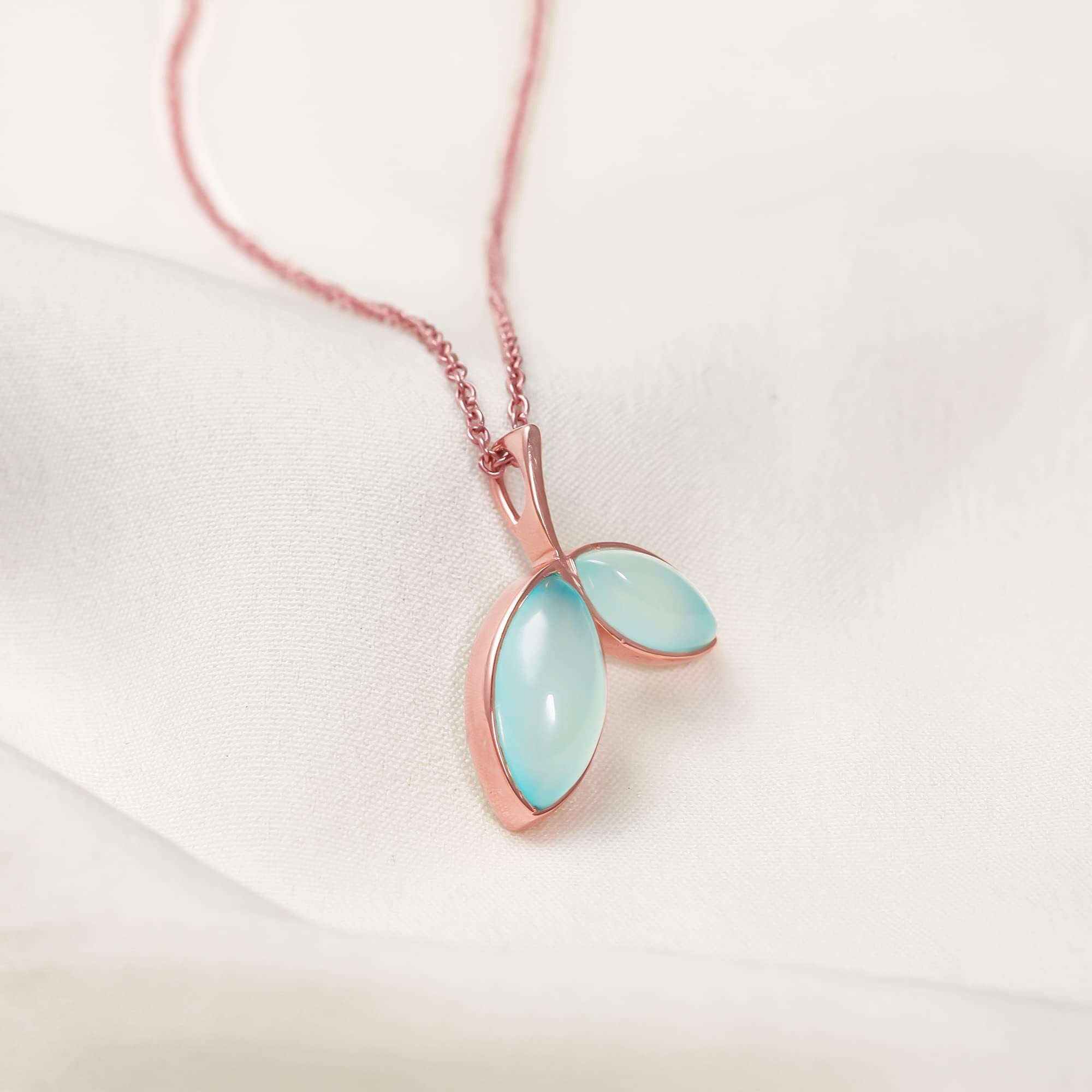 GIVA 925 Silver Rose Gold Aqua Dual Chalcedony Leaf Pendant with Chain | Gifts for Girlfriend, Rakhi Rakshabandhan Gift for Sister Bhabhi , Gifts for Women & Girls |With Certificate of Authenticity and 925 Stamp | 6 Month Warranty*