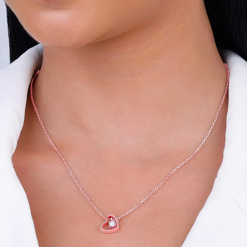 GIVA 925 Silver Rose Gold Whole Heart Necklace|Rakhi Rakshabandhan Gift For Sister Bhabhi,Women&Girls,Pendant To Gift Women&Girls|With Certificate Of Authenticity And 925 Stamp|6 Month Warranty