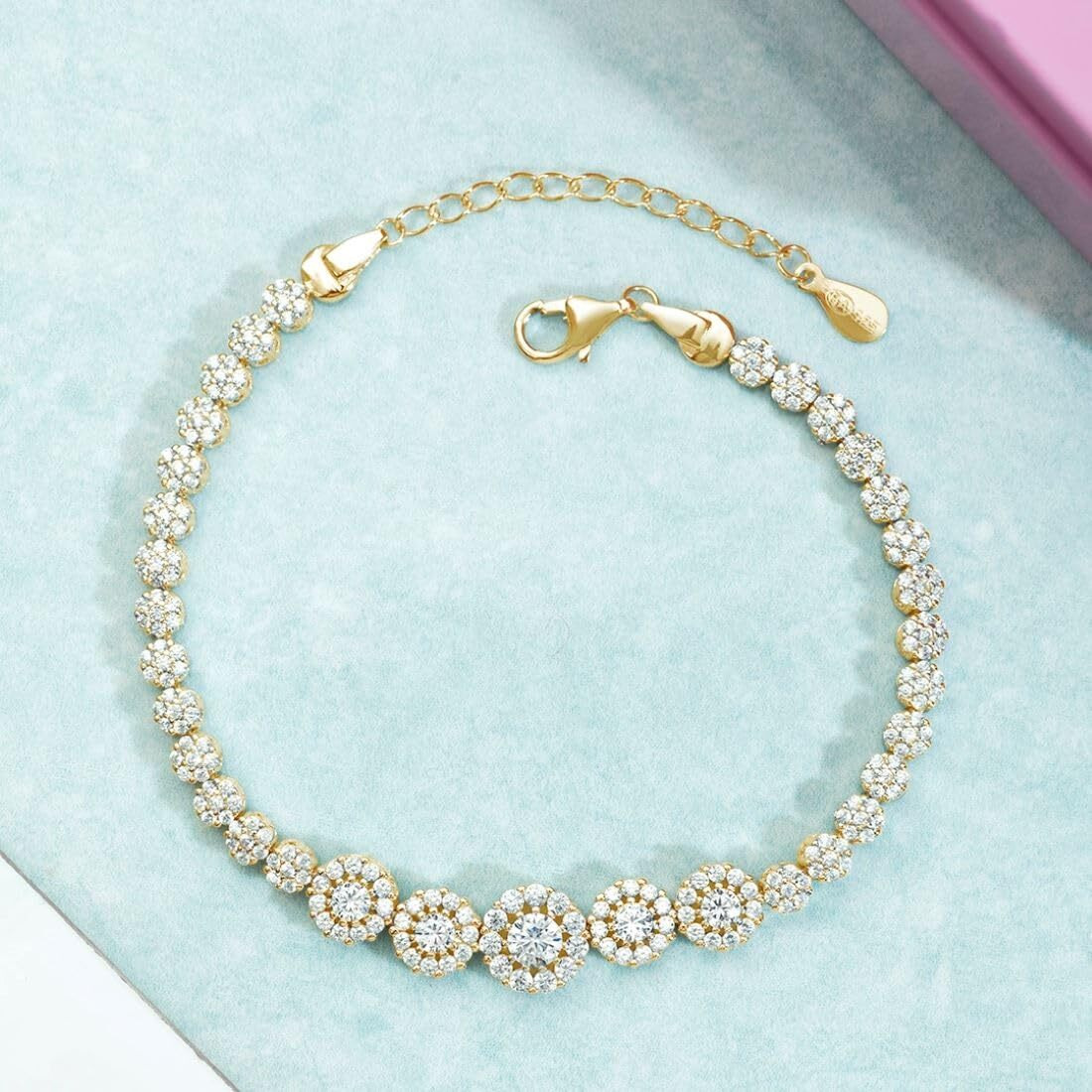 ZAVYA 925 Sterling Silver Cubic Zirconia Floral Gold Plating Chain Bracelet Rakhi Rakshabandhan Gift for Sister Bhabhi, Gifts for Women & Girls | With Certificate of Authenticity and 925 Hallmark