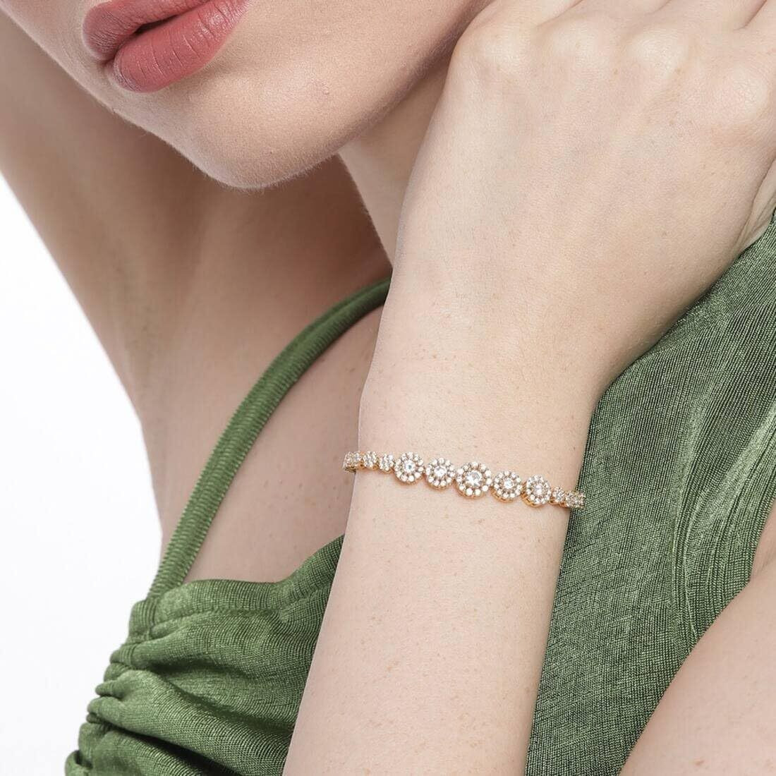 ZAVYA 925 Sterling Silver Cubic Zirconia Floral Gold Plating Chain Bracelet Rakhi Rakshabandhan Gift for Sister Bhabhi, Gifts for Women & Girls | With Certificate of Authenticity and 925 Hallmark
