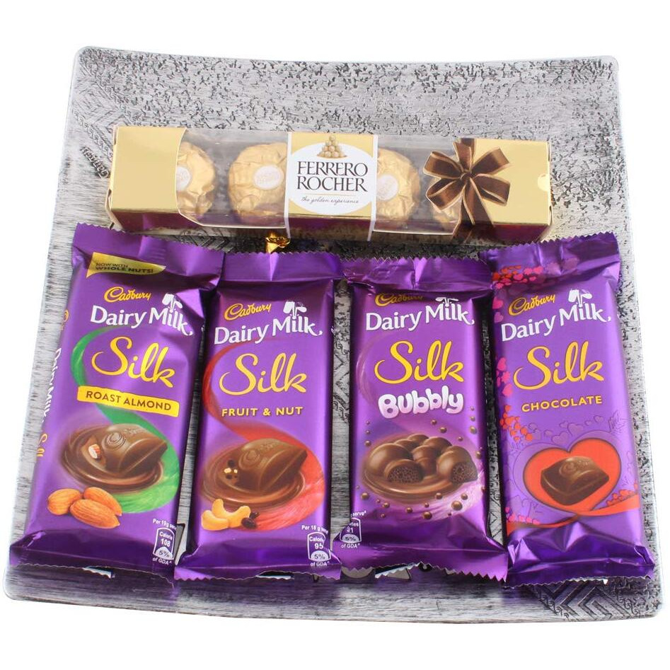 SFU E Com Premium Ferrero Rocher with Flavoured Dairy Milk Silk Combo, Gift for Girlfriend, Wife & for Rakhi, Diwali, Christmas, Birthday, Anniversary, Holi, 629