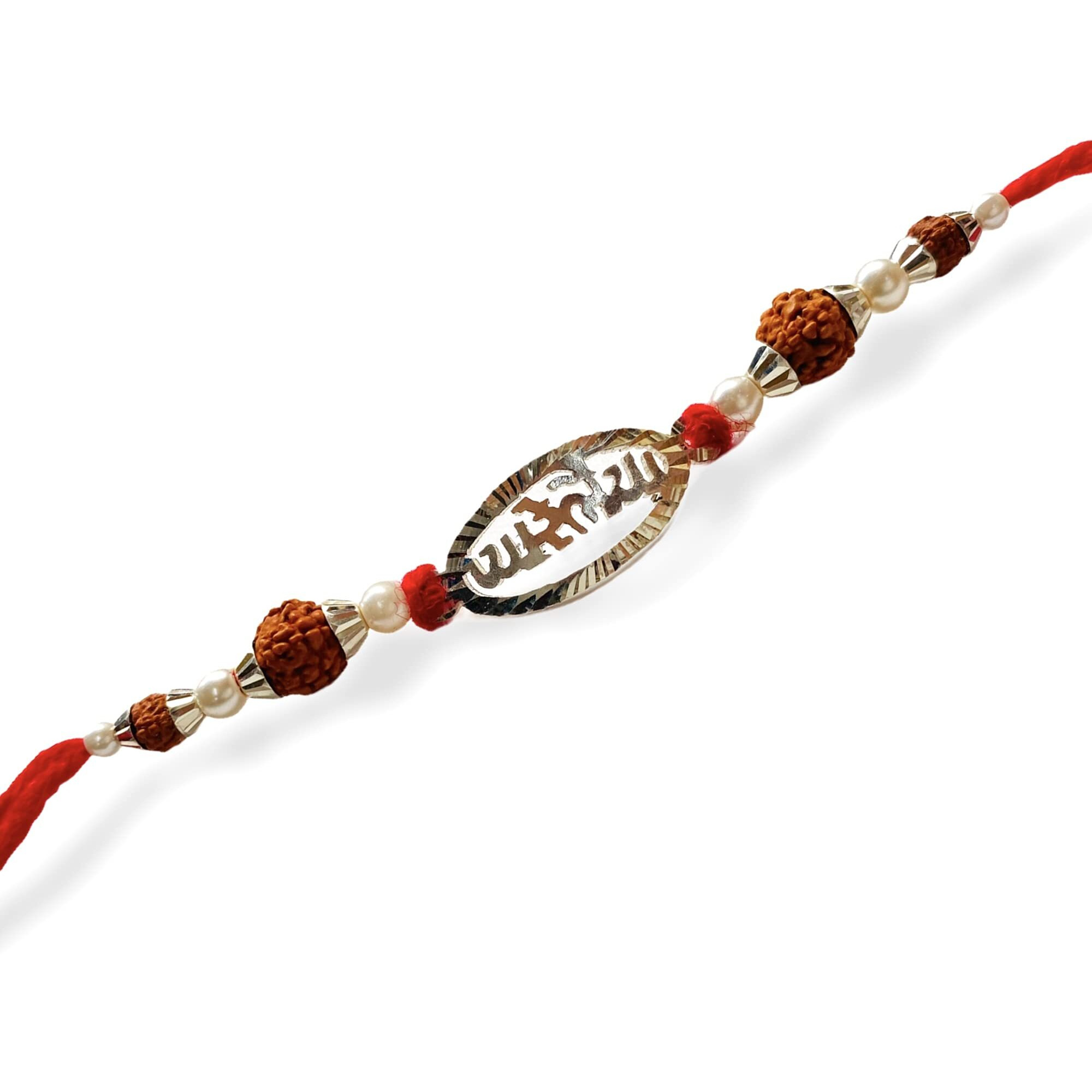 Ashok Jewellers Silver Rudraksh Rakhi for Brother (Free Size) - Design 14