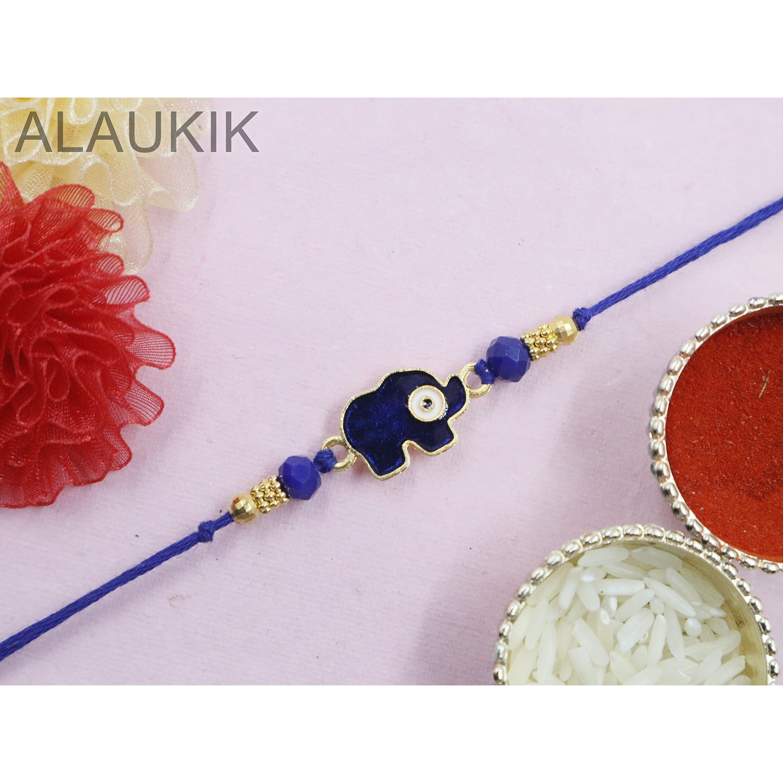 Alaukik Evil Eye Rakhi Protect From Negative Energy Set of 3 Unisex Evil Eye Rakhi With Beads Handmade Rakhi With Roli Chawal for Bro/Brother/Bhaiya/Bhai
