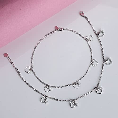 GIVA 925 Silver Small Heart Charm Anklet, (Single) Rakhi Rakshabandhan Gift for Sister Bhabhi, Gifts for Women & Girls| With Certificate of Authenticity and 925 Stamp | 6 Month Warranty*