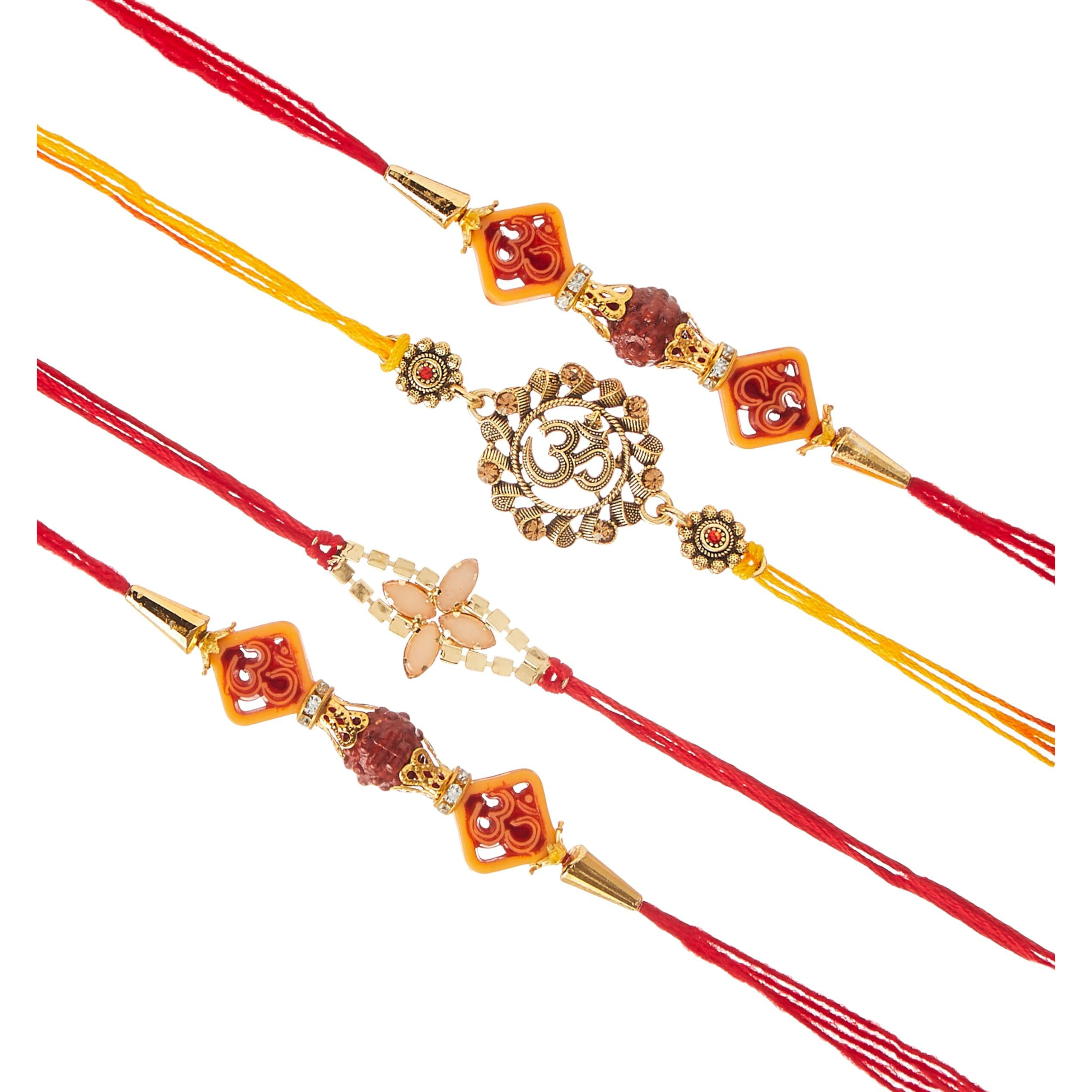 Collectible India Mens and Womens Pack of 4 Rakhi for Brother and Bhabhi Kids - Lumba Rakhi for Bhabhi/Round Extensive Work