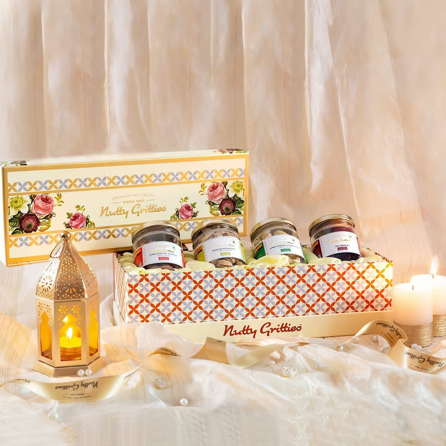 Nutty Gritties Gold Jar Rakhi Premium Special Dry Fruits Gift Box 400g - Roasted Salted Almonds, Cashew Nuts, Pistachios, Mix Berries,(Each 100g) With Evil Eye Rakhi & Roli Chawal Chandan Mishri Set