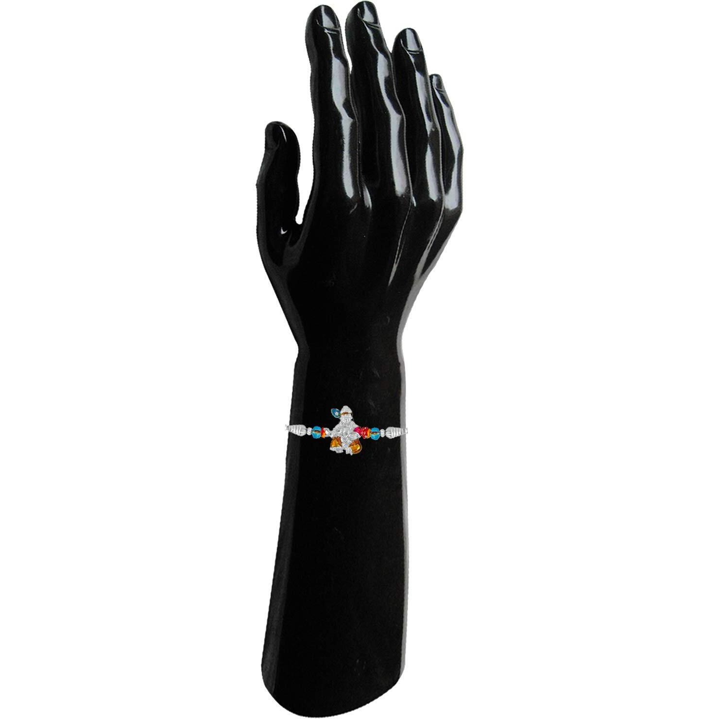 Mahi Rhodium Plated Lord Krishna Meena work Rakhi Bracelet for adorable brothers (RA1100599R)