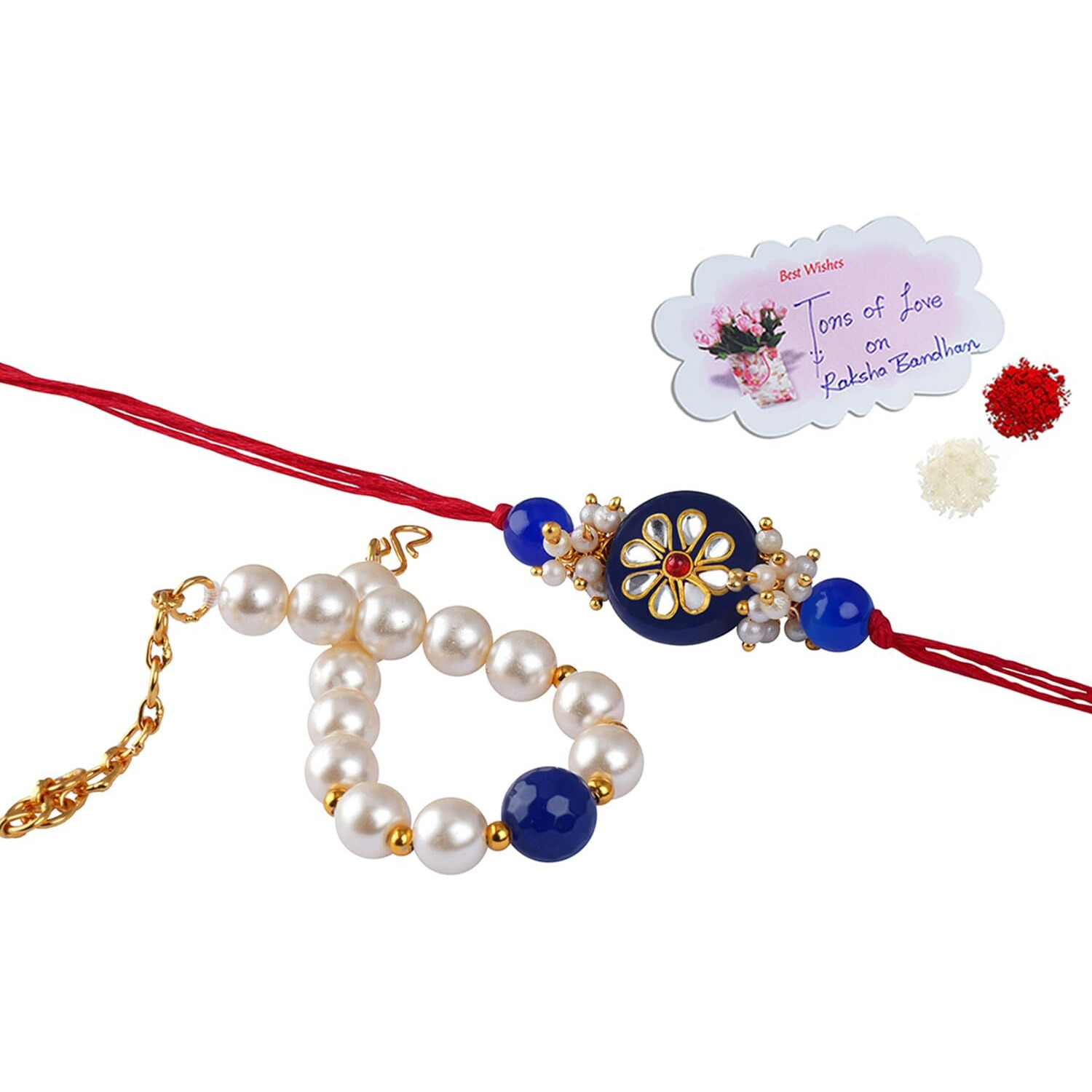 JFL-Jewellery for Less Handmade Kundan Colorful Stone Rakhi for Brother,Combo Designer Collection Couple Pair Rakhi Set for Bhaiya with Roli Chawal for Raksha Bandhan