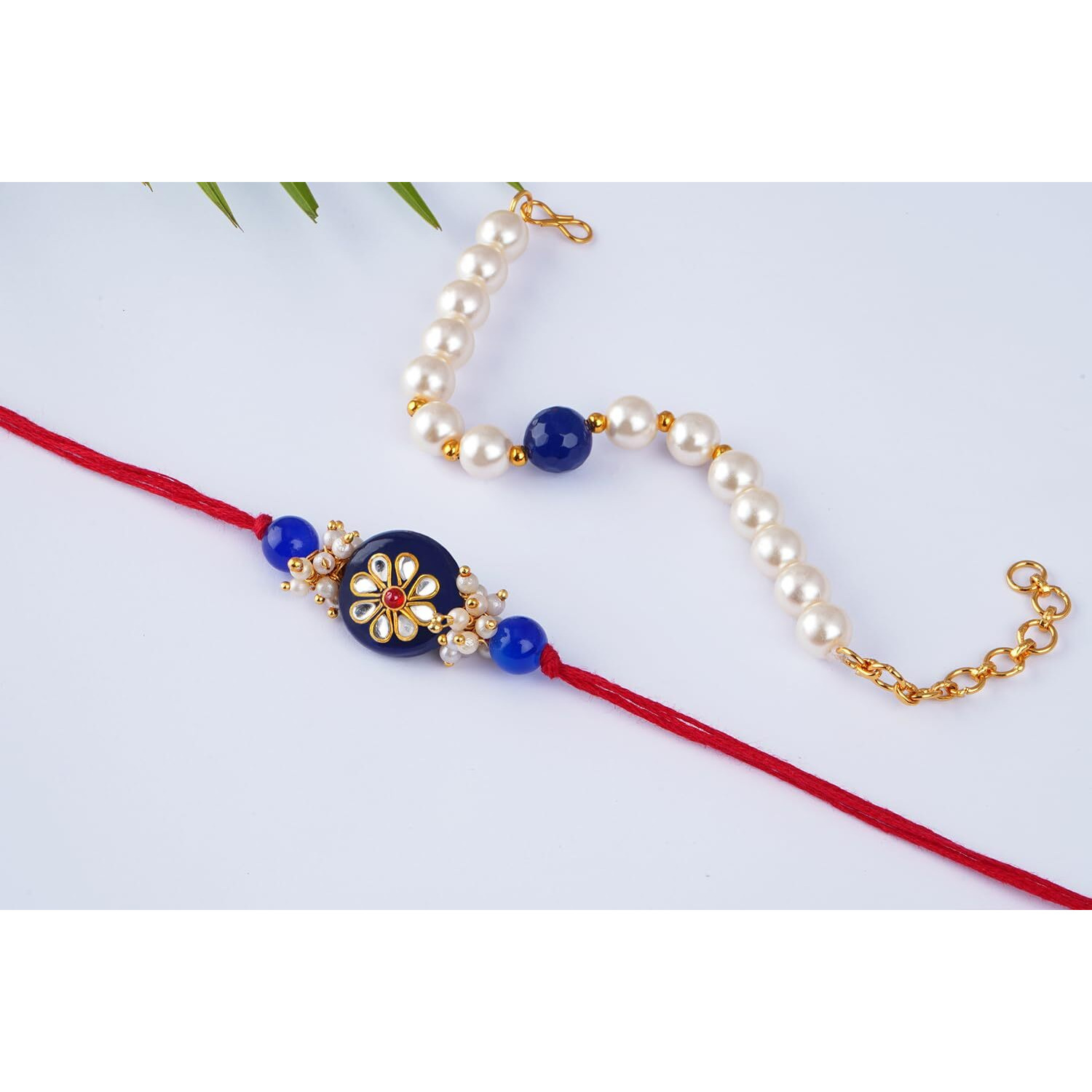 JFL-Jewellery for Less Handmade Kundan Colorful Stone Rakhi for Brother,Combo Designer Collection Couple Pair Rakhi Set for Bhaiya with Roli Chawal for Raksha Bandhan