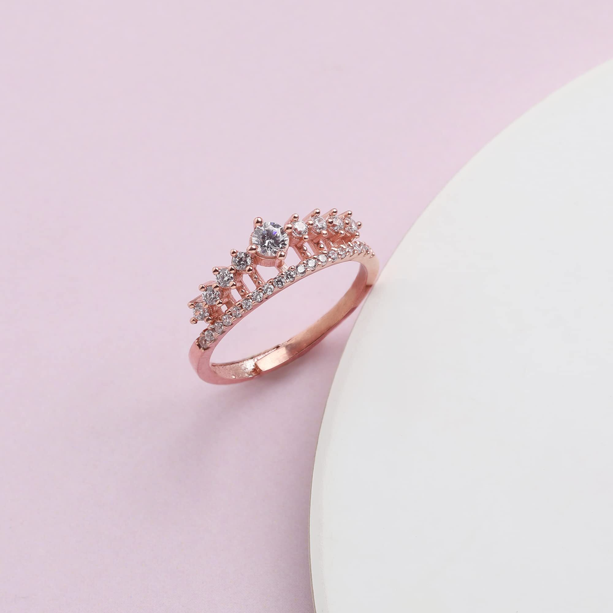 GIVA 925 Silver Rose Gold Queens Crown Ring, Adjustable | Gifts for Girlfriend, Rakhi Rakshabandhan Gift for Sister Bhabhi| With Certificate of Authenticity and 925 Stamp | 6 Month Warranty*