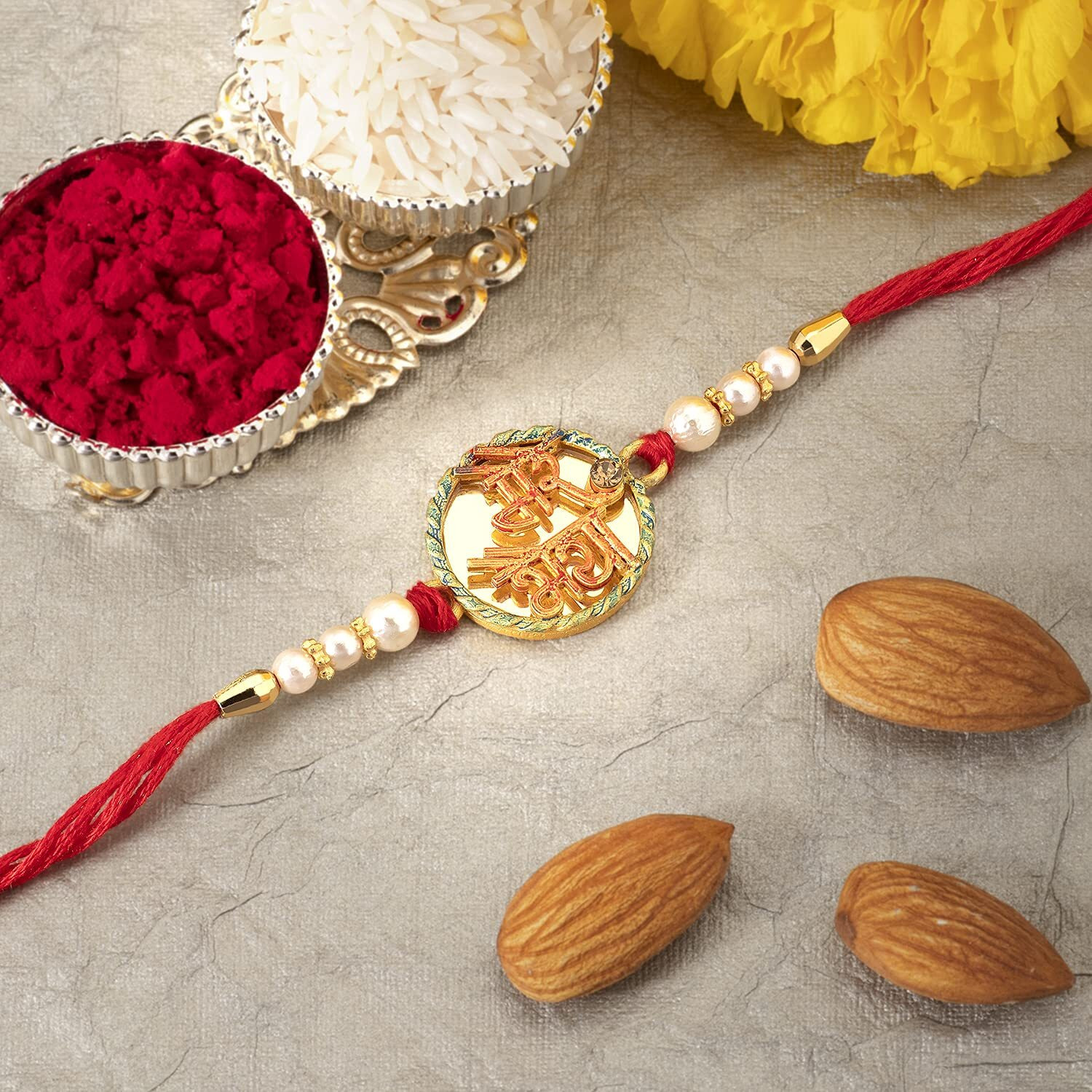 Peora Men Mere Bhaiya Rakhi For Brother With Raksha Bandhan Greeting Card & Roli Chawal