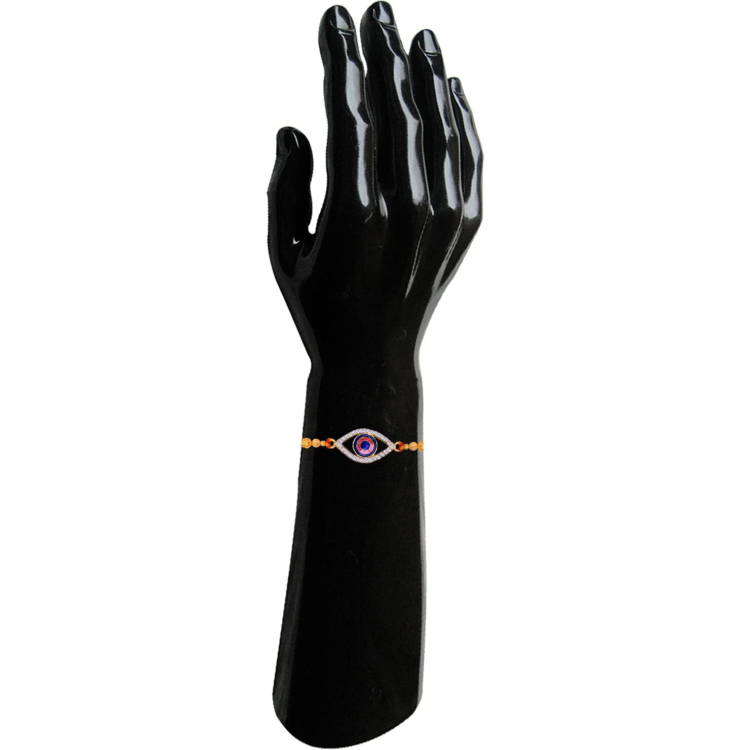 Mahi Auspicious Evil Eye Meenakari work and White Crystals Rakhi Bracelet for Brother (RA1100644G)