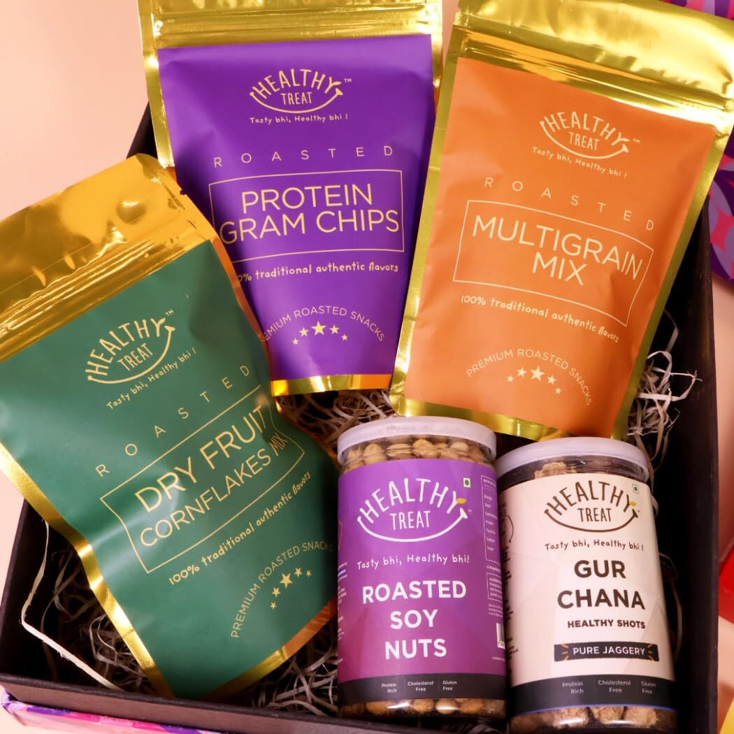 Healthy Treat Flavorful Rakhi Gift Hamper | Roasted Healthy Snacks Gift Pack | A pair of Rakhi, Roli Chawal, Rakhi Cards | Rakhi gifts for Brother and Sister | The Ultimate Assorted Rakhi Gift Hamper | Raksha Bandhan Gift Hamper