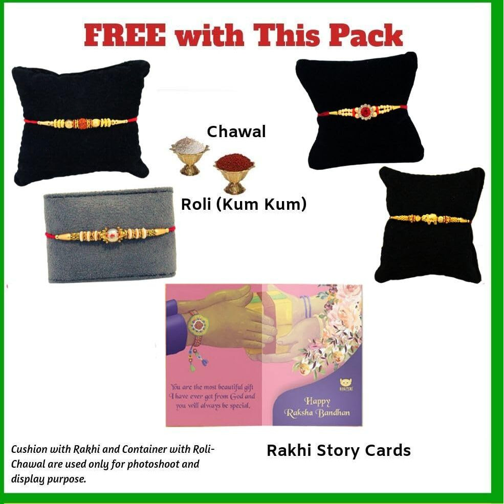 BOGATCHI Rakhi Chocolates for Brother, 2 Heart Chocolate Box, 3 pcs Each + 4 Rakhi + 2 Roli Chawal + Free Rakhi Card