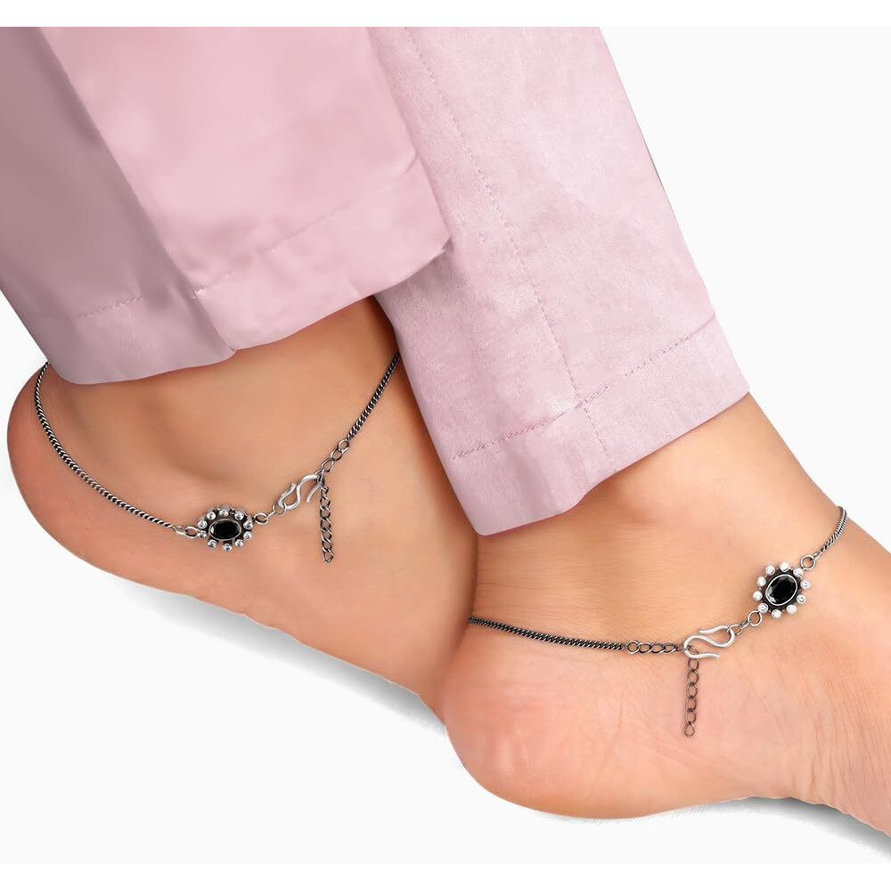 GIVA AVNI 925 Oxidised Silver Sunshine Anklet, (Single) Rakhi Rakshabandhan Gift for Sister Bhabhi, Gifts for Women & Girls| With Certificate of Authenticity and 925 Stamp | 6 Month Warranty*