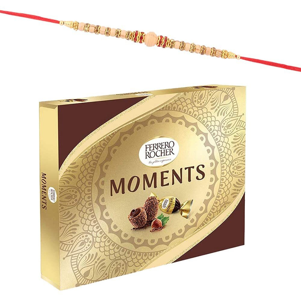 Astonished Retail Ferrero Rocher Moments Chocolate Hamper | Sandalwood Rakhi Chocolate for Brother | Rakhi Chocolate Hamper | Roli, Chawal, Chandan, Misri | 301