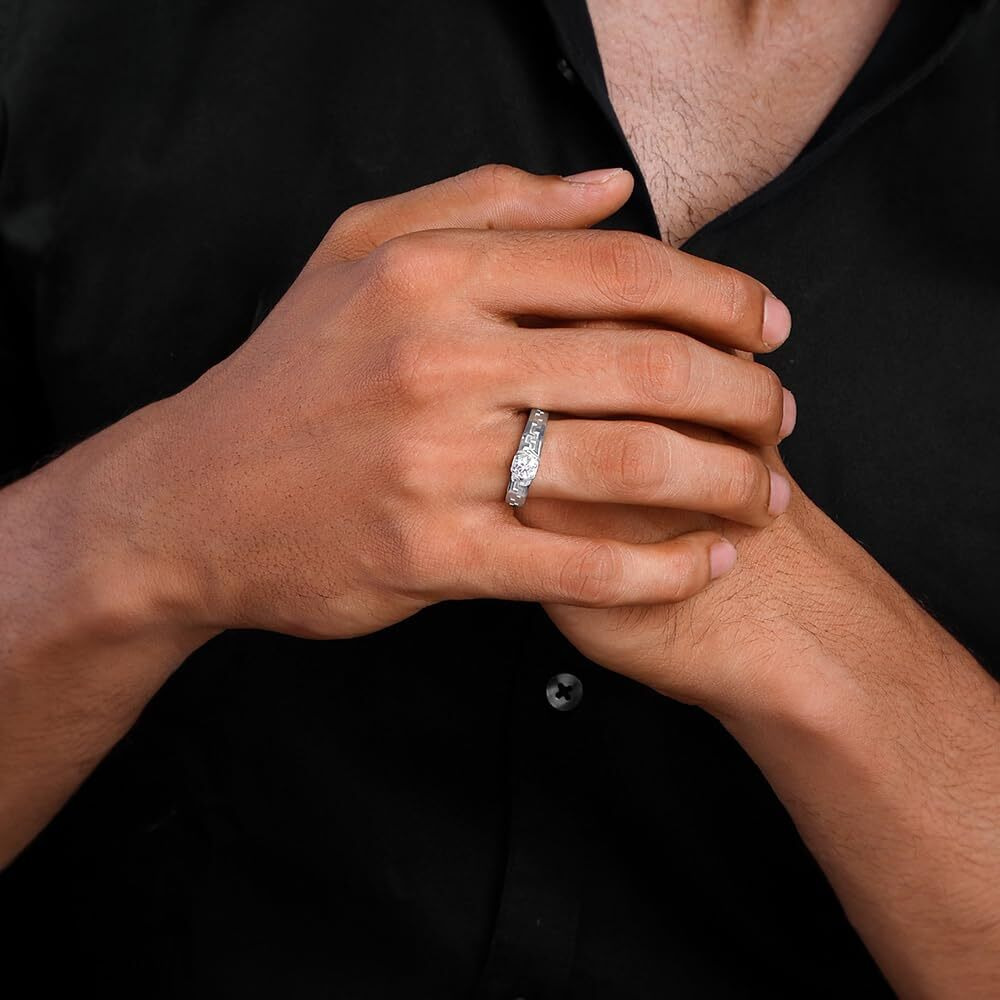 GIVA 925 Silver Classic Silver Zircon Ring For Him, Adjustable | Rakhi Rakshabandhan Gift for Brother, Gift for Men & Boys | With Certificate of Authenticity and 925 Stamp | 6 Month Warranty*