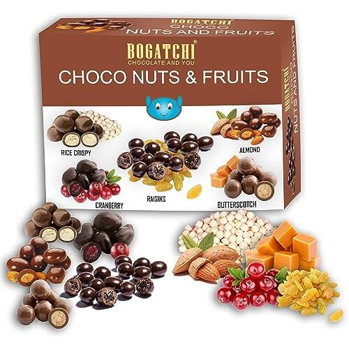 BOGATCHI Rakhi Sweet Chocolate Gift Pack for Brother, Chocolate Coated Assorted Dry Fruits and Nuts, 100g + Free Rakhi Greeting Card + Free Rakhi + Roli Chawal