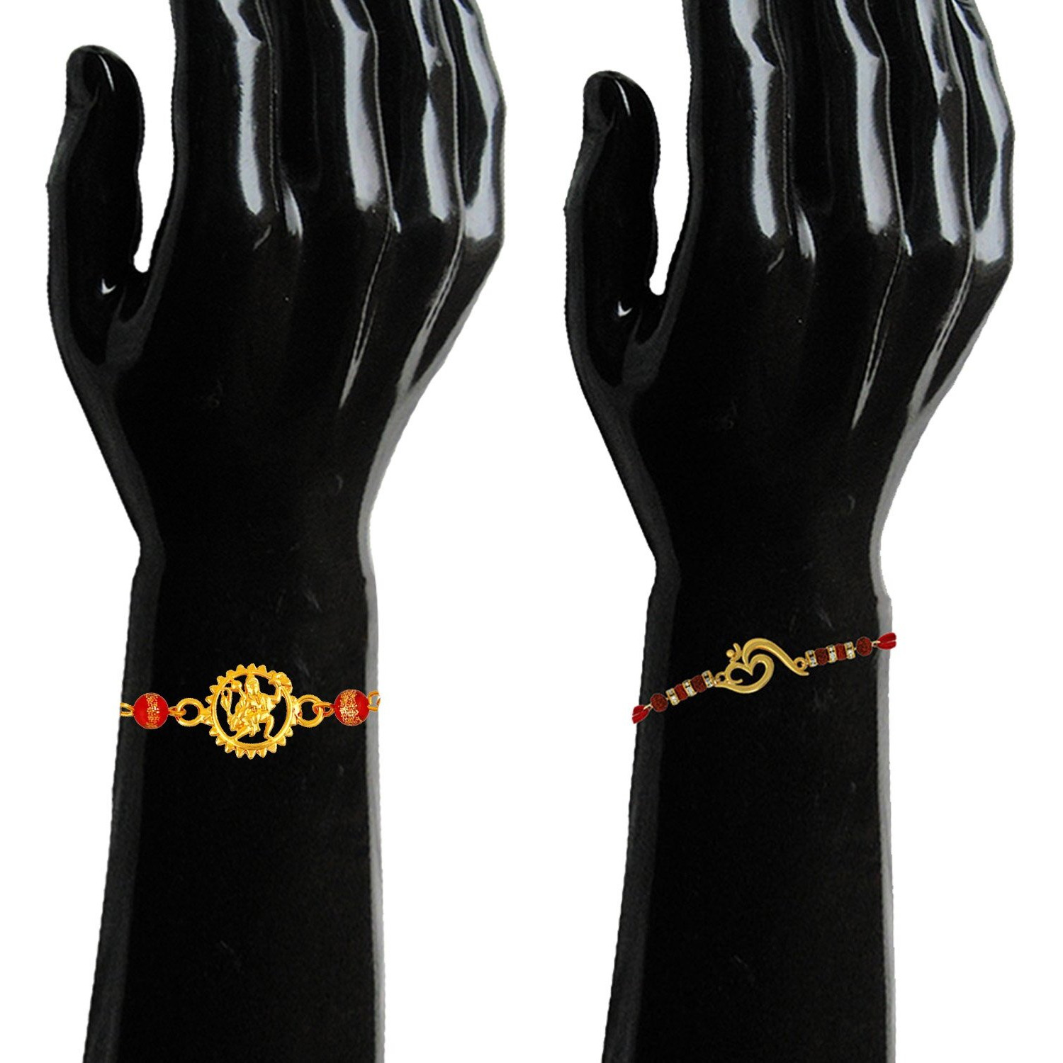 Mahi Combo of 2 Spiritual Hanuman and Om Rakhi Combo with rudraksha and Crystal for Beloved Brother (Bracelet) RCO1104771G