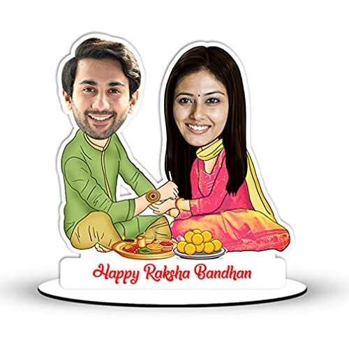 Foto Factory Gifts Personalized Raksha Bandhan Caricature Gift for Brother Sister on Rakhi (Wooden 8 inch, x 5 inch) CA0143
