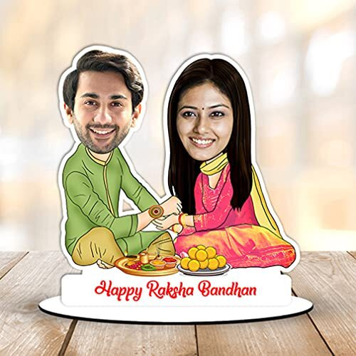Foto Factory Gifts Personalized Raksha Bandhan Caricature Gift for Brother Sister on Rakhi (Wooden 8 inch, x 5 inch) CA0143