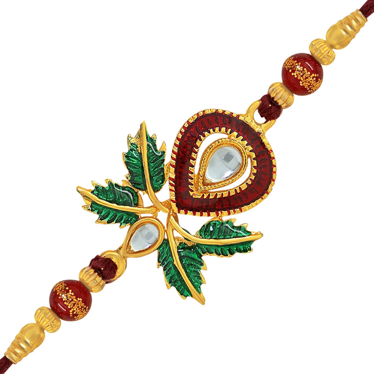 Mahi Gold Plated Leafy Designer Rakhi with Crystal Stones and Meena Work for Beloved Brother (Bracelet) RA1100583G