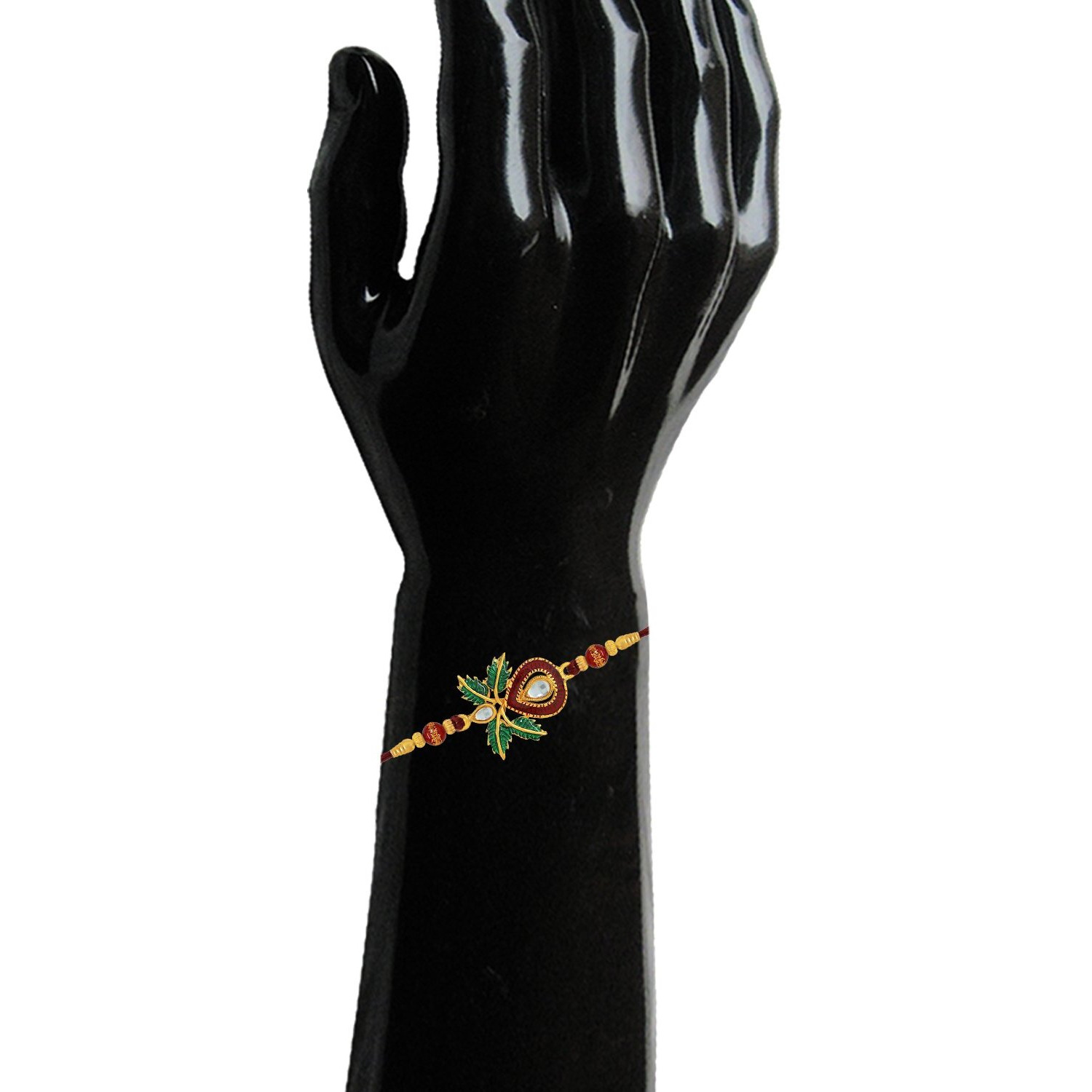 Mahi Gold Plated Leafy Designer Rakhi with Crystal Stones and Meena Work for Beloved Brother (Bracelet) RA1100583G