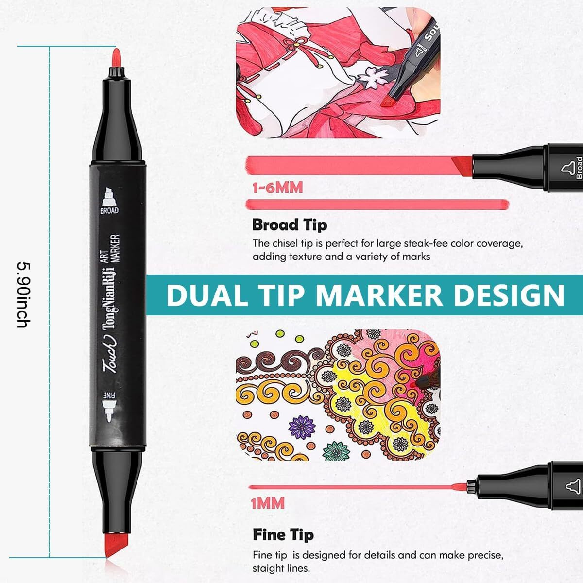 Dravina 24pc Dual Marker Pen Set With Tray & Rakhi Gift for Brother| Fine & Broad Tip Acrylic Marker For Drawing, Colouring, Calligraphy| Alcohol Based Art Markers| Odorless Non Toxic