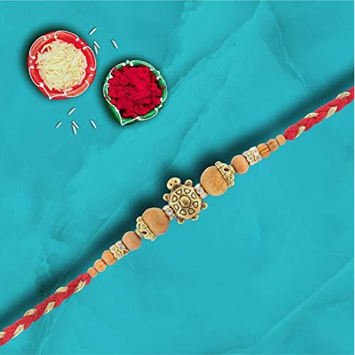 SFU E Com Premium Tortoise Rakhi with Chocolates Gift for Brother Basket Hamper, Roli, Chawal, Chandan, Misri, Almond, 1091
