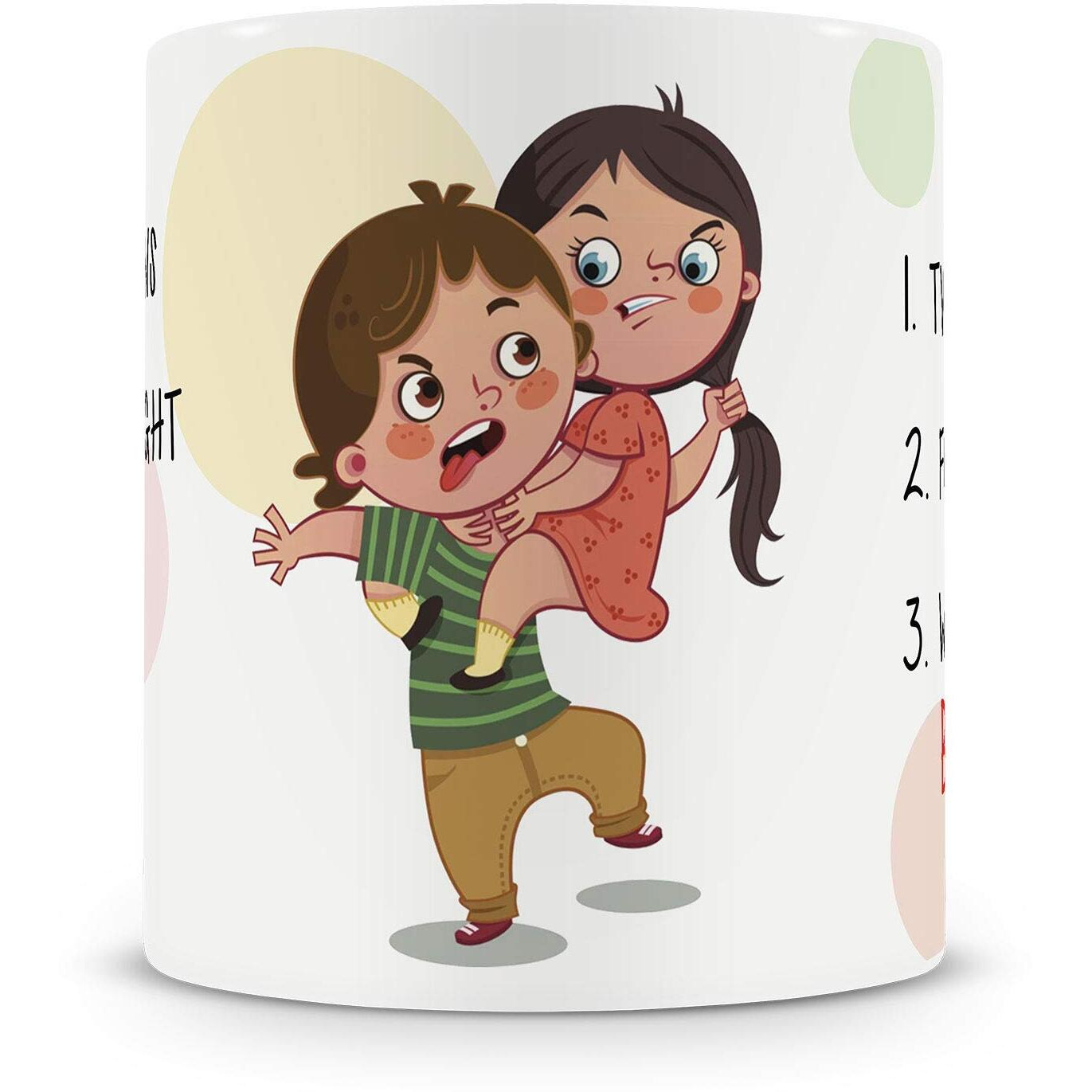 illuminati gifts Raksha Bandhan Gift Set of Stone Studded Rakhi & Brother Sister Fight Reasons Funny Design Quote Printed Ceramic Coffee Mug for Brother Bhaiya Bhai - (325ml, White)