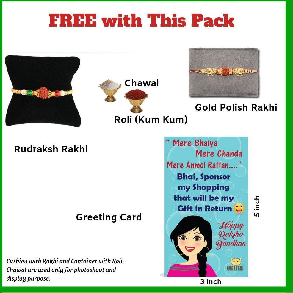 BOGATCHI Assorted Chocolate Nuts and Fruits, Rakhi with Sweets for Brother - 100g + Free Roli chawal and Rakhi Card