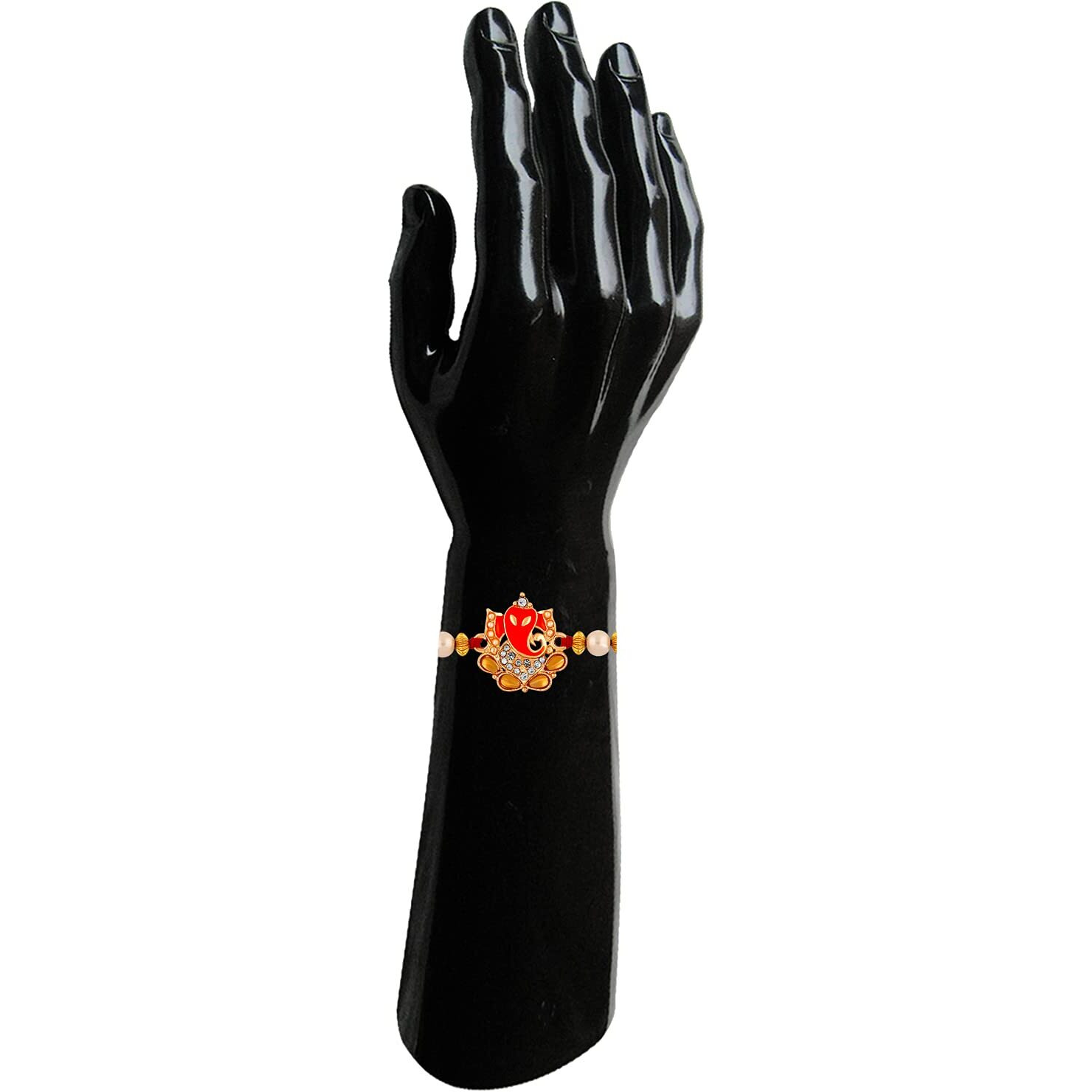 Mahi Spiritual Lord Ganesha Rakhi with Crystal and Artificial Pearl for Adorable Brothers (RA1100633Z)