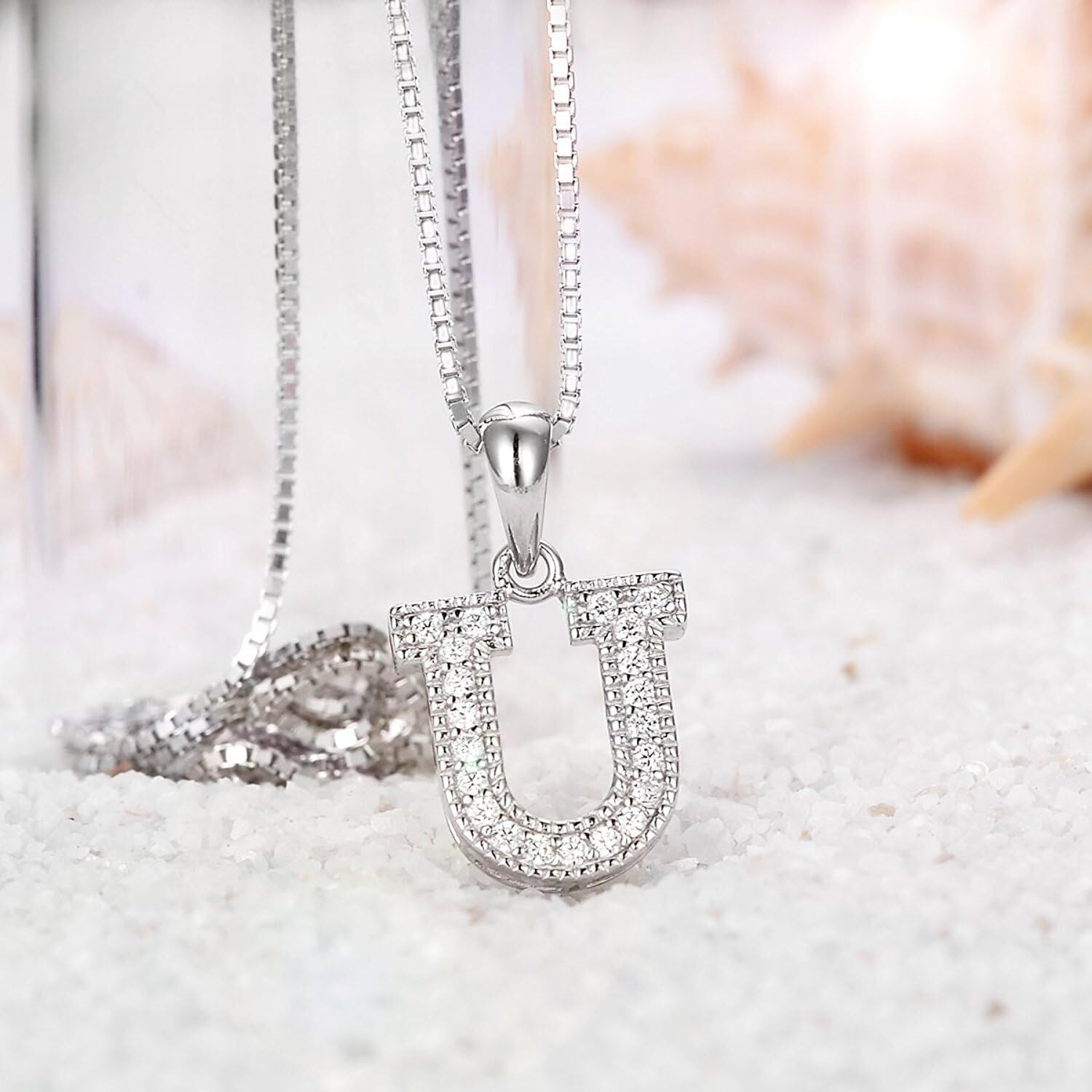 Young & Forever Gift Rakhi Gift Sister Timeless Treasure Alphabet U Letter Pendants for Women Embellished with Crystals from Swarovski Zirconia Western Silver Chain Necklace for Girls Fancy Fashion Jewelry