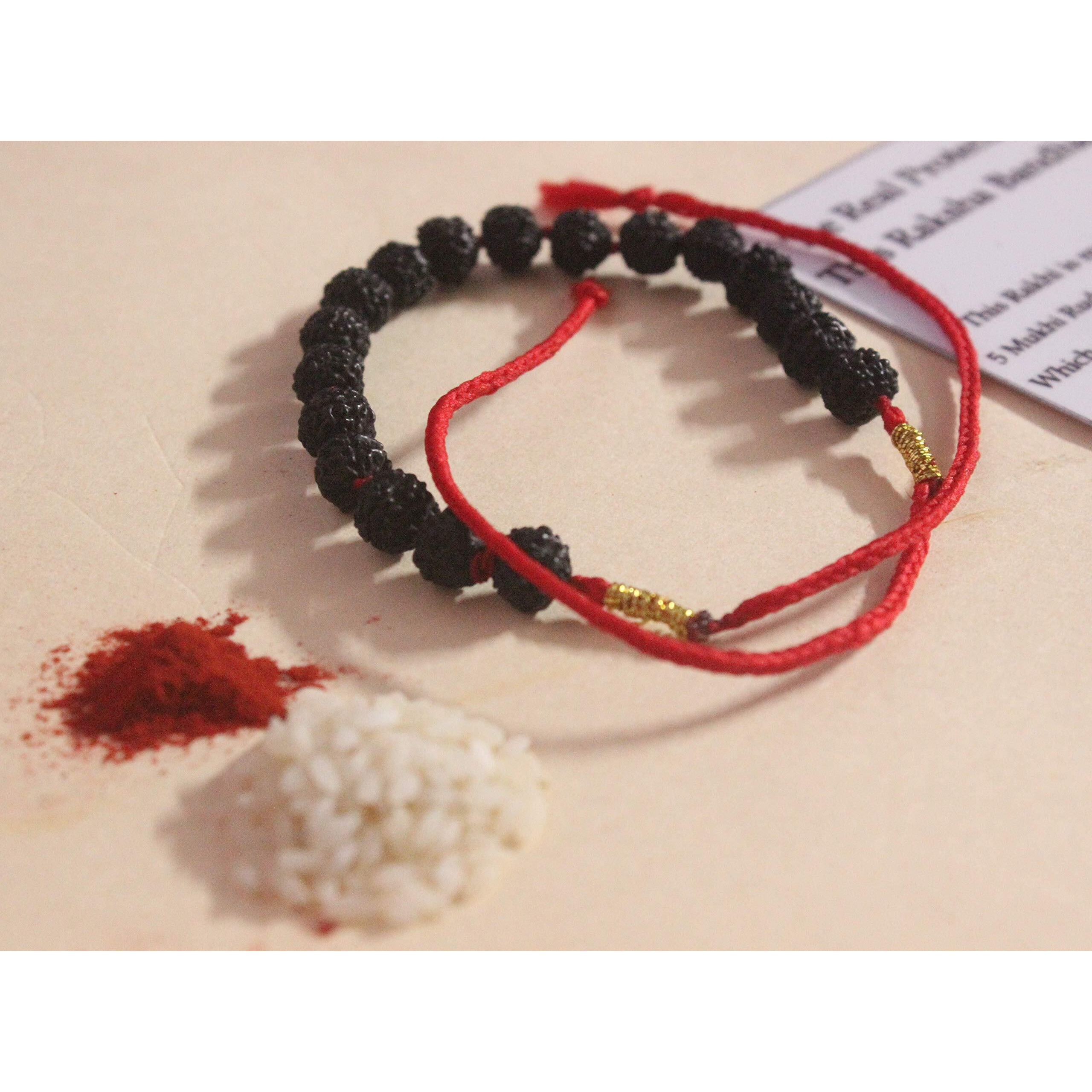 SHIVOHAM Rudraksha Rakhi Made in Nylon Thread (with Roli & Chawal)