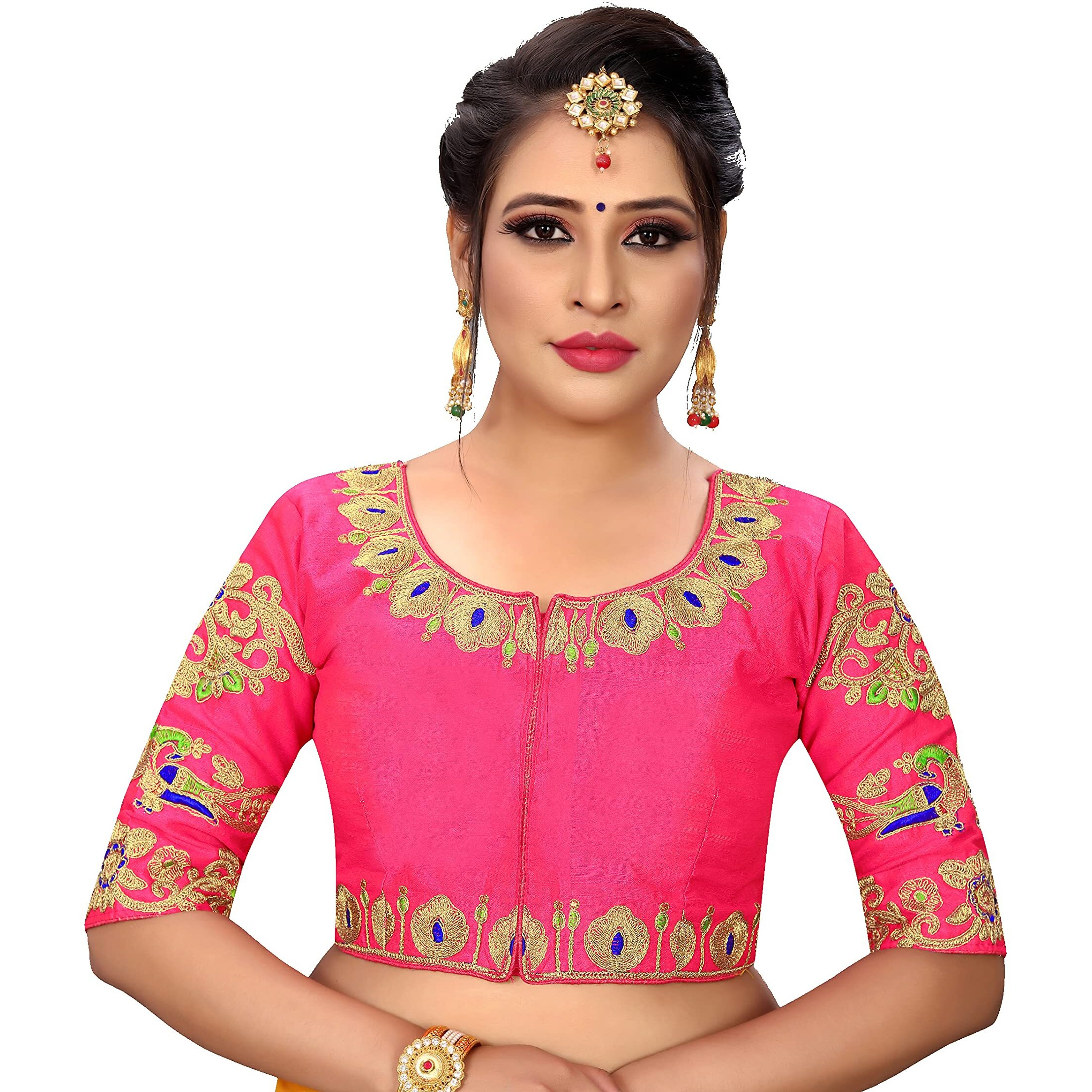 Vihu Fashion Womens Silk Floral Half Sleeve Regular Blouse (VF Rakhi Pink 38