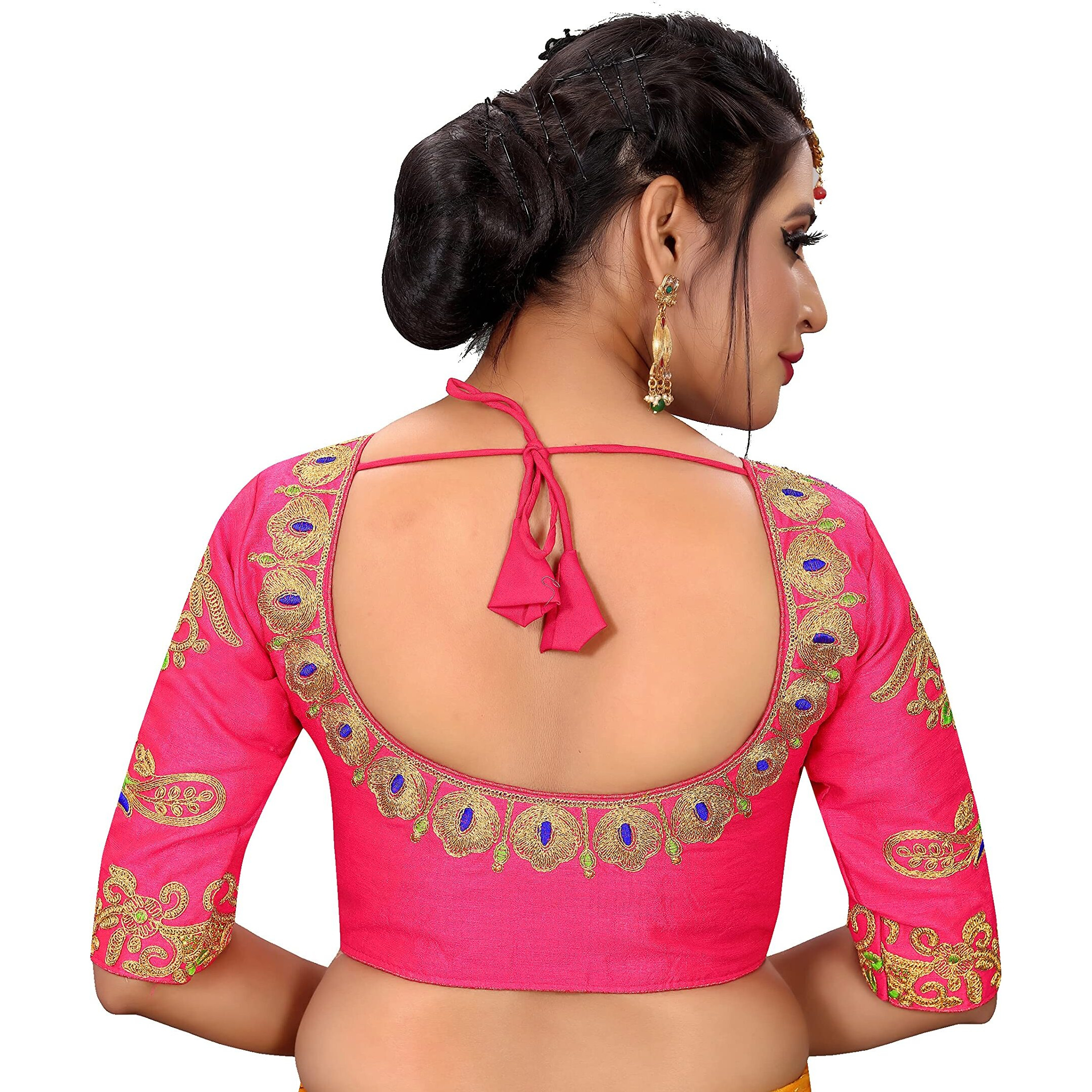 Vihu Fashion Womens Silk Floral Half Sleeve Regular Blouse (VF Rakhi Pink 38