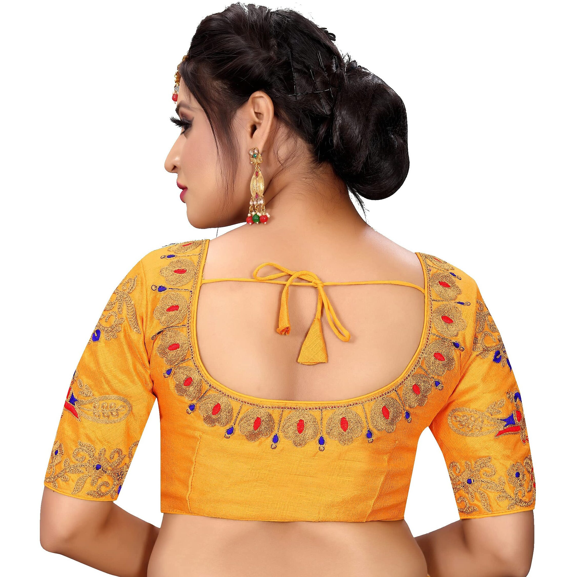 Vihu Fashion Womens Silk Floral Half Sleeve Regular Blouse (VF Rakhi Yellow 38