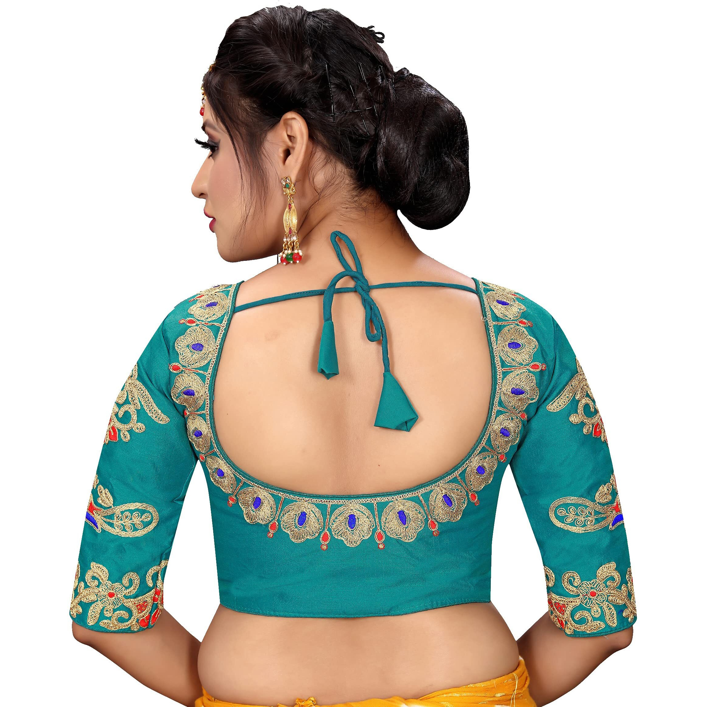 Vihu Fashion Womens Silk Floral Half Sleeve Regular Blouse (VF Rakhi Rama 38