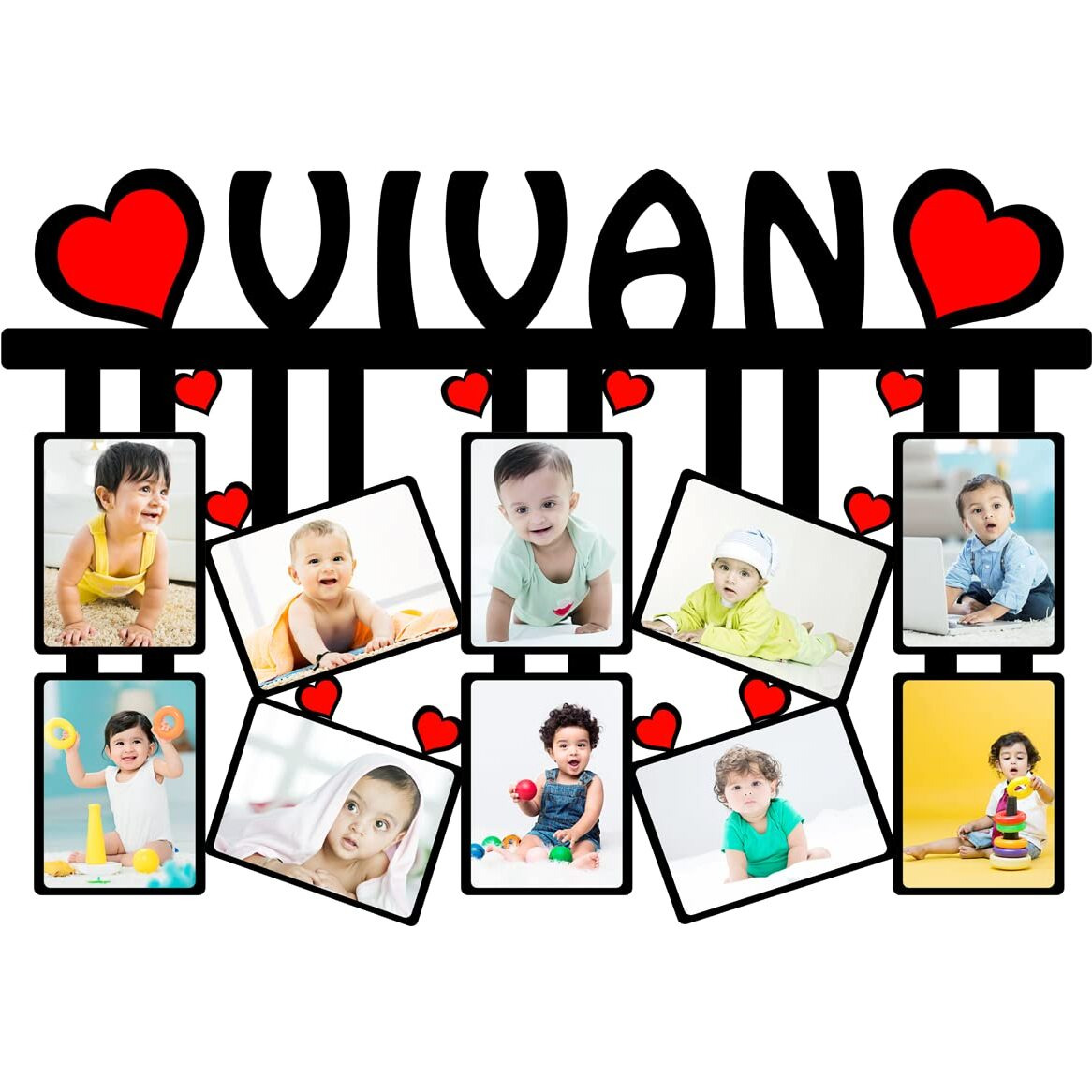GiftsWale Your Pictures and Names Customized Collage Photo Frame | Best Gift For Brithday Kids, Sister, Brother, Rakhi, Raksha Bandhan | Personalized With 10 Images And Texts