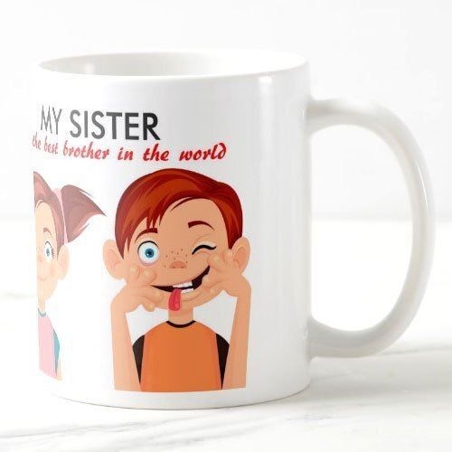 exciting Lives - My Sister Has Best Brother in The World Ceramic Mug - Gift for Raksha Bandhan, Rakhi, Birthday, Bhai Dooj, Gift for Brother, Sibling, Cousin, Rakhi Gift - (White, 330ml)