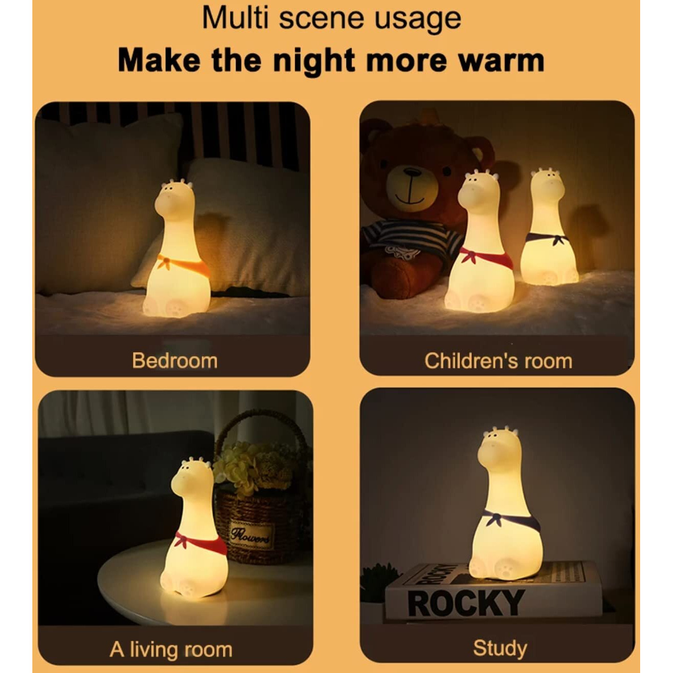 NYRWANA Night Lamp for Bedroom, Cute Lamp, Night Lamp for Kids, Silicone Lamp, Cute Night Lamp, Birthday Gifts, Lamp for Kids, Light Lamp, Rakhi for Brother, Rechargeable, Giraffe Lamp (Yellow)
