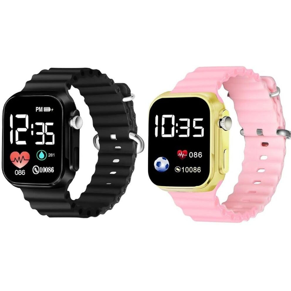 ZOVUTA Digital Dial Waterproof Smart Design LED Display Kids Watch for Boys & Girls, Men and Women, Birthday Gift, Rakhi Gift (Age 4-15 Years) (Black, Baby Pink)