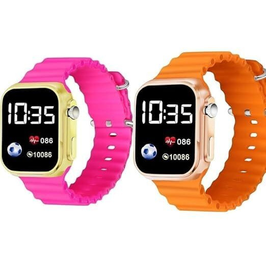ZOVUTA Digital Dial Waterproof Smart Design LED Display Kids Watch for Boys & Girls, Men and Women, Birthday Gift, Rakhi Gift (Age 4-15 Years) (Pink and Orange)