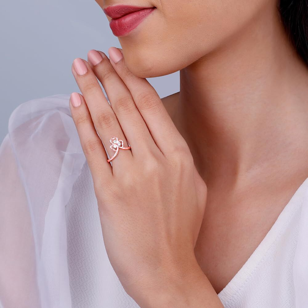 GIVA 925 Silver Rose Gold Three Leaf Clover Ring,Adjustable| Rakhi Rakshabandhan Gift for Sister Bhabhi, Gifts for Women & Girls | With Certificate of Authenticity and 925 Stamp | 6 Months Warranty*