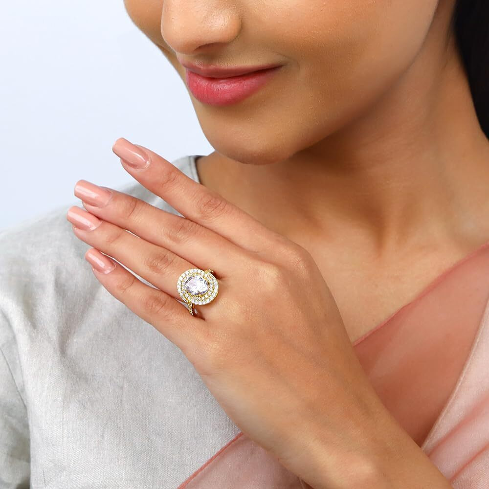 GIVA 925 Silver Golden Oval Solitaire Ring,Fixed Size Indian - 12, US - 6 | Rakhi Rakshabandhan Gift for Sister Bhabhi | With Certificate of Authenticity and 925 Stamp | 6 Months Warranty*